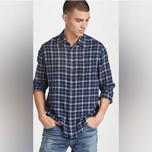 Rails Brushed Lennox Button Up Plaid Shirt Indigo Blue & Gray Size Medium M - Picture 1 of 9